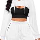 LovelyWholesale Zip Up Hoodie Women Cropped Sweatshirt Long Sleeve Crop Tops White Large (White, L)