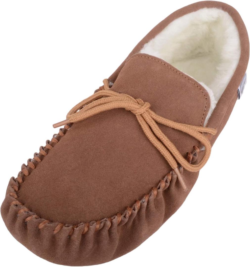 SNUGRUGS Men's Alfie Wool Lined Suede Sole Moccasin Slipper 12