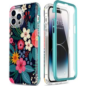 Esdot for iPhone 14 Pro Case with Built-in Screen Protector,Military Grade Rugged Cover with Fashionable Designs for Women Girls,Protective Phone Case 6.1" Blooming Flowers