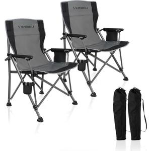 Camping Chair Folding Portable Lawn Chair 2 Pack Comfortable Hard Arm Sturdy for Family Camp, Outdoor, Sports, Beach, Travel, Grey, Supports 300 lbs