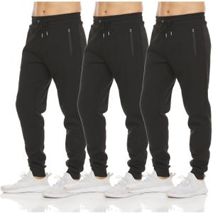 PURE CHAMP Mens Sweatpants 3 Pack Fleece Active Athletic Workout Jogger Sweatpants for Men with Zipper Pocket Size S-3XL