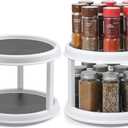 2 Pack, 2 Tier 10" Turntable Lazy Susan Spice Organizer - Rotating Seasoning Rack Spinner for Pantry Cabinet Kitchen Countertop, Table Top Organizing - Multiuse Two Tier Rotating Organization Rack