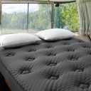 Hansleep RV Short Queen Mattress Topper Viscose Derived from Bamboo, Camping Memory Foam Pillow Top Mattress Topper, Breathable Mattress Pad for Back Pain Relief, 60" x 75", Charcoal Grey