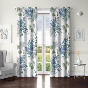 Coastal Nautical Window Curtain 50% Light Blocking Curtains Beach Ocean-Themed Starfish Seaweed Thermal Insulated Window Drape for Bedroom Living Room Kitchen Hotel, 2 Panels, 52x84 Inches, Blue (C1)
