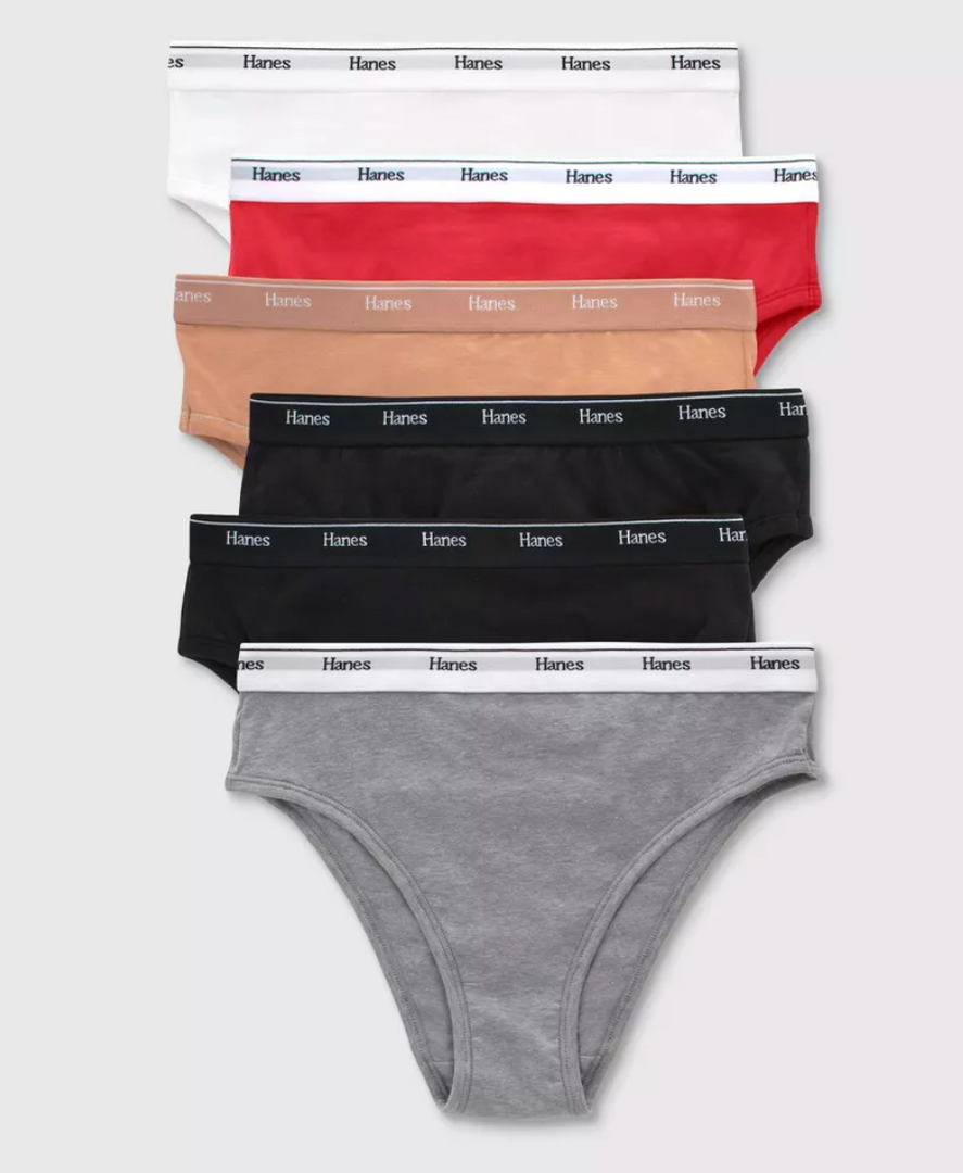 Hanes Originals Women's 6pk Breathable Stretch Cotton Hi Cut Underwear- Colors May Vary, Size M