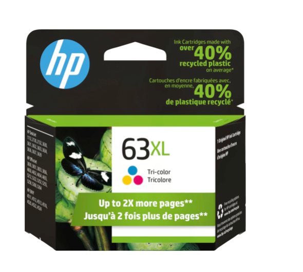 HP 63XL High Yield Tri-Color Original Ink Cartridge, 330 Pages