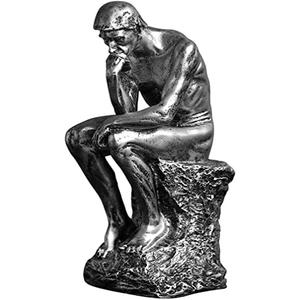 Resin Thinker Statue Thinker Figurine Thinking Man Sculptures for Home Office Desktop Crafts Gifts - Silver