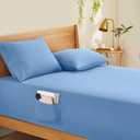 Horbaunal Extra Deep Pocket Queen Fitted Sheet Only - Fits Up to 24 Inch Mattress - Luxury 1800 Thread Count - Microfiber Blue Fitted Bed Sheet Queen Size