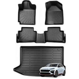 Joruoo-All Weather Car Floor Mats & Cargo Liner Set for Hyundai Kona 2023 2022 2021 2020 2019 2018 & Kona N 2022 2023 (No Electric Models) Custom Fit Accessories,Black