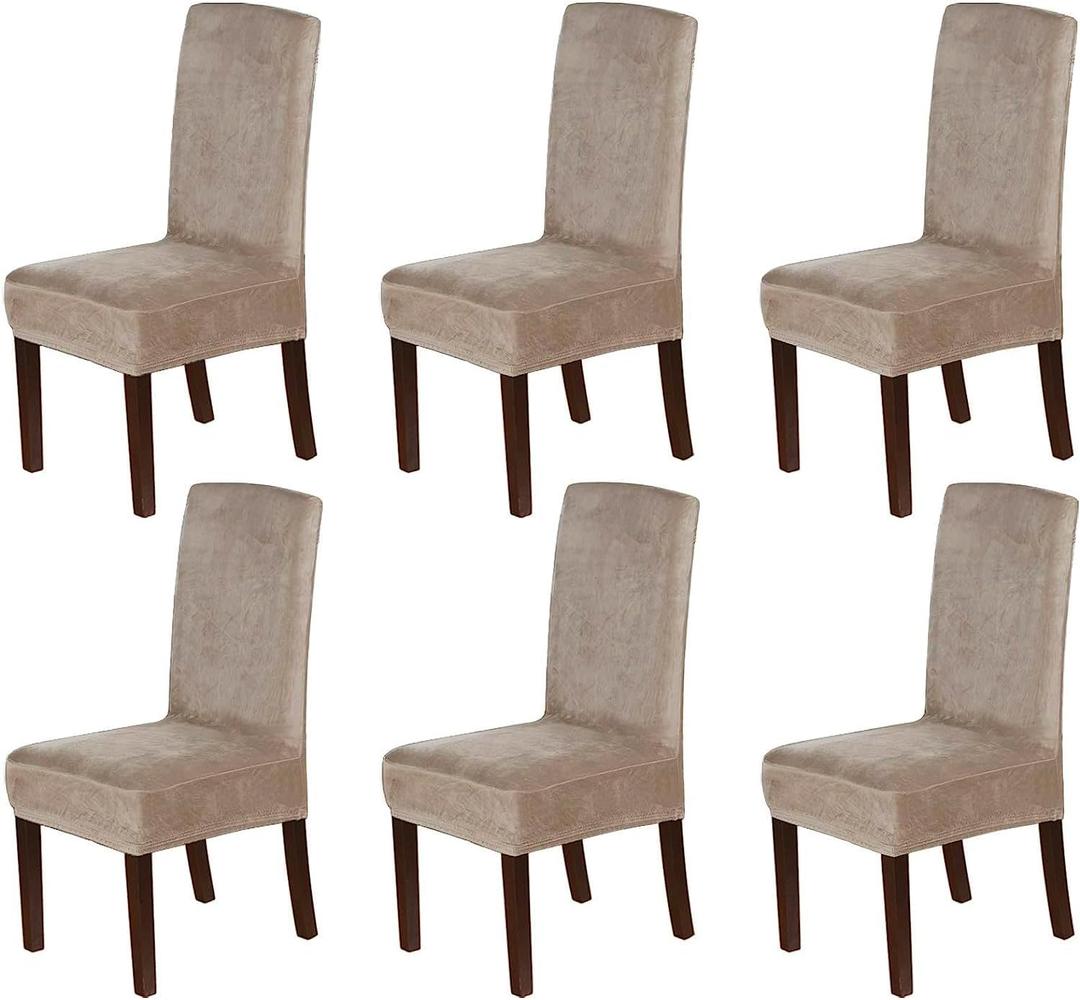 H.VERSAILTEX Velvet Dining Chair Covers Stretch Chair Covers for Dining Room Set of 6 Parson Chair Slipcovers Chair Protectors Covers Dining, Soft Thick Solid Velvet Fabric Washable, Taupe