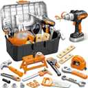 OCHIDO 46PCS Kids Tool Set with Portable Tool Box & Electronic Toy Drill, Toddler Tool Set,Tool Play Toys Construction Tools for Kids, Christmas & Birthday Gifts for Boys Ages 3 4 5 6