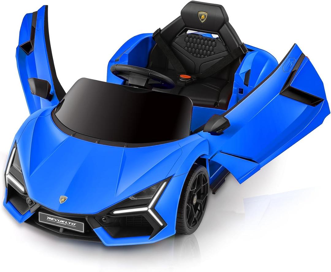 ELEMARA Lamborghini Ride On Car with Scissor Door, Electric Vehicle for Kids with Remote Control,Kid Cars to Drive with MP3 Player, Bluetooth, LED Light and Wide Seat, Navy Blue, 45.1 Inches X 25.2 Inches X 17.9 Inches