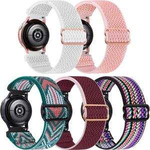 5 pack Stretchy Nylon Watch Bands Compatible with Samsung galaxy watch active 2 bands 40mm 44mm/Active 40mm/Galaxy Watch 3 41mm/Galaxy Watch 42mm/Gear S2/Galaxy Watch 4 5 6 7 20mm Wristband (White/Wine-Red/Pink/Green Arrow/Multicolor)