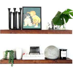 Homeforia Walnut Floating Shelves 30 Inches Long, Premium Solid Wood, Long Walnut Floating Shelves for Living Room