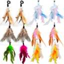 12 Pack Cat Wand Feather Toy Refills with Bells , Natural Feather Replacement for Interactive Teaser Toys, Colorful Wand Attachments, Durable and Safe Cat Toy Accessories for Exercise and Play