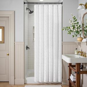 jinchan Small Stall Grey and White Shower Curtain 36x72 Inches Inky Herringbone Chevron Zig Zag Waterproof Fabric Modern Farmhouse Shower Curtains for Bathroom with 7 Hooks