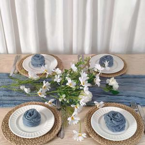 Dusty Blue Cheesecloth Table Runner 12 Ft and 10 Napkins, Rustic Gauze Sheer Table Runner for Farmhouse Boho Wedding Bridal Baby Shower Birthday
