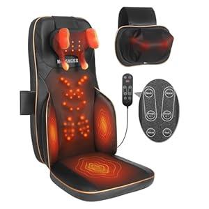 MAIBOLE Shiatsu Neck Back Massager Chair Cushion w/ Heat - Full-Back Massage Cushion with Kneading, Rolling, Vibration- Adjustable Neck Height & Intensity - Heated Seat for Home & Office