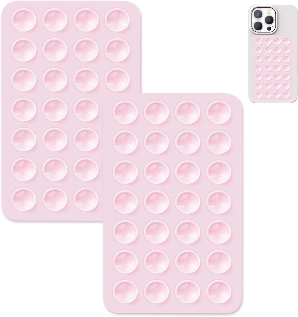 2 Pack Suction Cup Phone Case Mount Double-Sided,Silicon Sticky Phone Stand for iPhone and Android, Hands-Free Strong Grip Holder for Selfies and Videos - Baby Pink