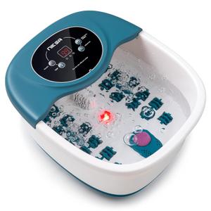 Foot Spa Bath Massager with Heat, Bubble, Vibration and Temperature Control, 22 Massaging Rollers Foot Soak Tub for Foot Pain Relief, Pedicure Foot Soaker with Acupressure Massage Points & Red Light (Aquamarine Blue)