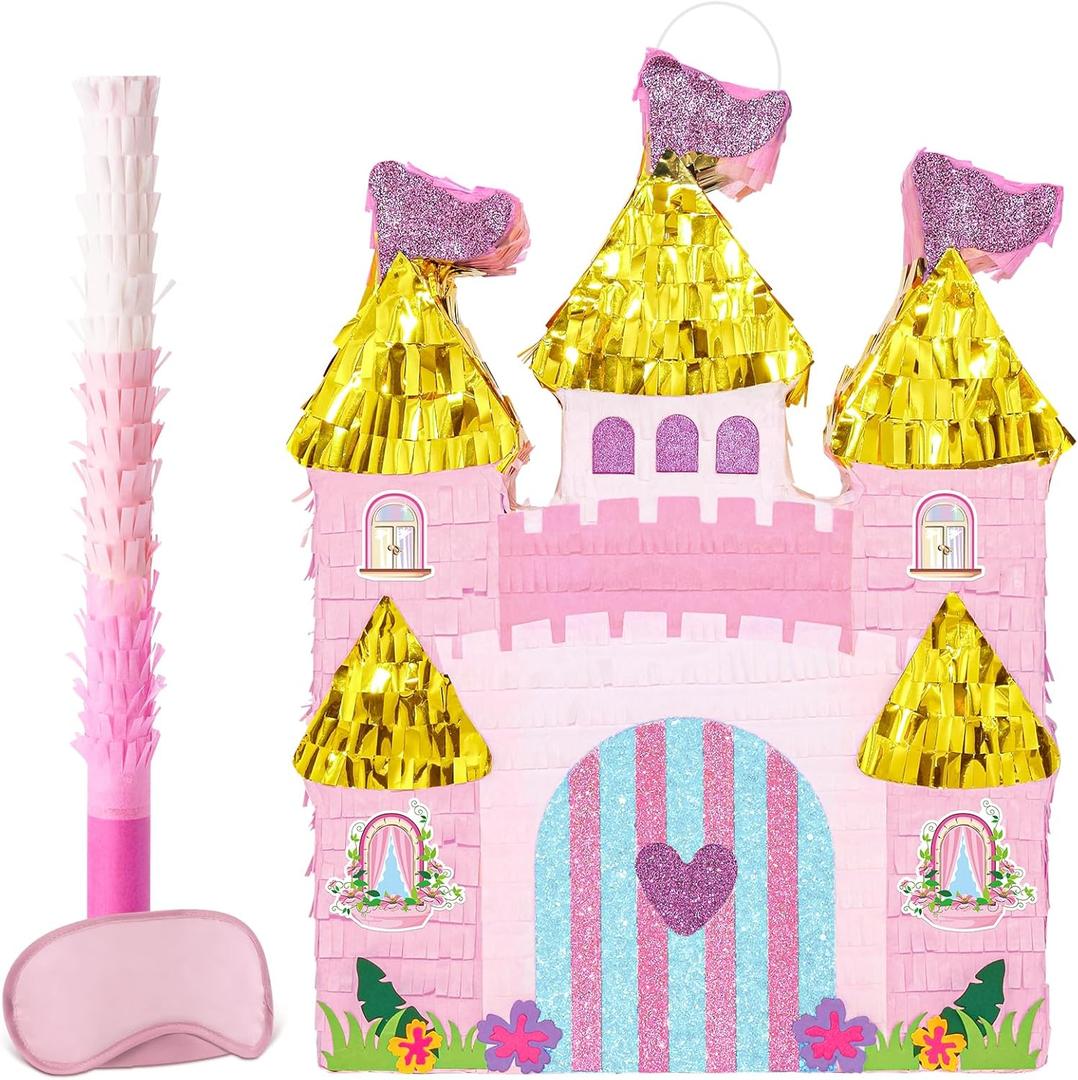 WERNNSAI Princess Castle Piata - Princess Birthday Party Decorations Pink Princess Piata with Blindfold and Bat for Birthday Girls Family Game Princess Theme Birthday Party Supplies 16.4 x 12.4 Pink WERNNSAI Princess Castle Piata - Princess Birthday Party Decorations Pink Princess Piata with Blindfold and Bat for Birthday Girls Family Game Princess Theme Birthday Party Supplies 16.4 x 12.4 Pink