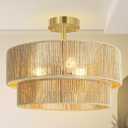 BoostArea 16.54 Boho 2-Tier Rattan Ceiling Light Fixture, Semi Flush Mount Woven Chandelier for Bedroom, Dining Room, Kitchen, Entryway, Living Room(Bulb not Included)