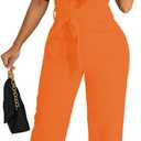 HBQ Womens Casual One Piece Jumpsuits V-Neck Sleeveless Ruffle Elegant Romper Wide Leg Pant Sexy Party Clubwear Overalls (Large, Orange)