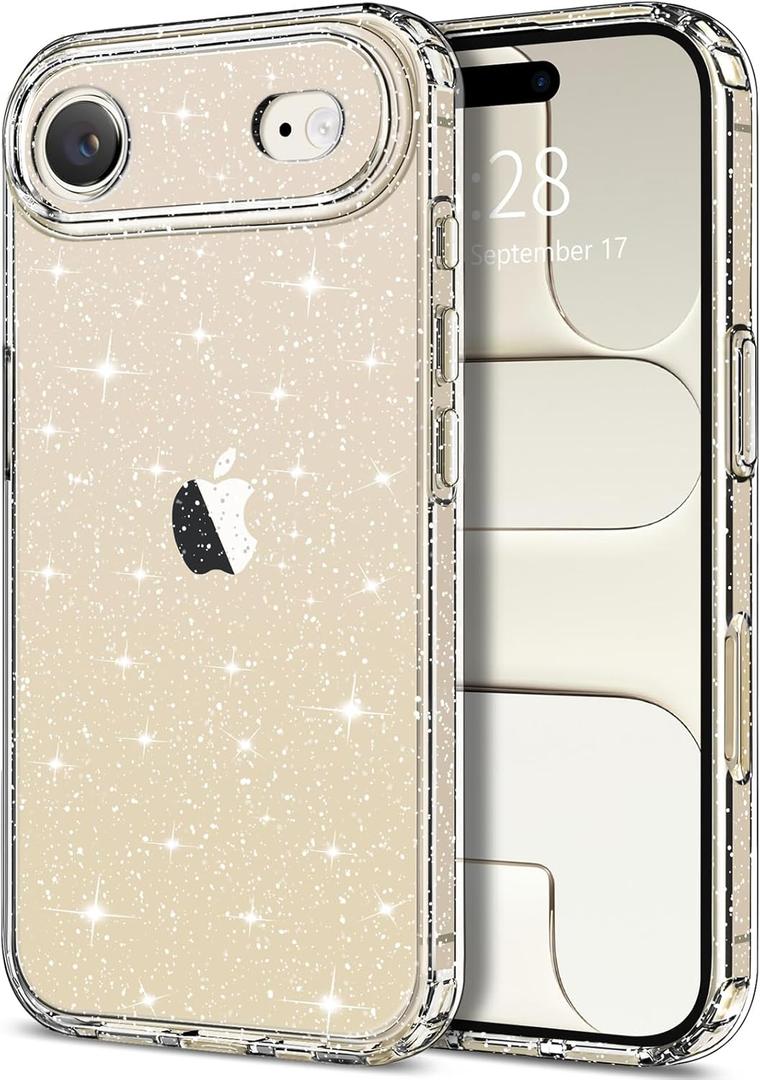 4 x Hython for iPhone Air Case Glitter, Clear Glitter Sparkly Shiny Bling Sparkle Cute Cover, Anti-Scratch Soft TPU Thin Slim Fit Shockproof Protective Phone Cases for Women Girls, Clear Glitter