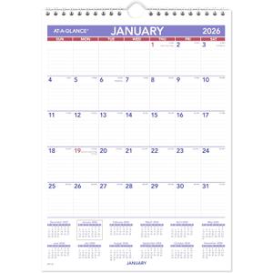 AT-A-GLANCE 2026 Wall Calendar, 8" x 11", Small, Ruled Blocks (PM12826)