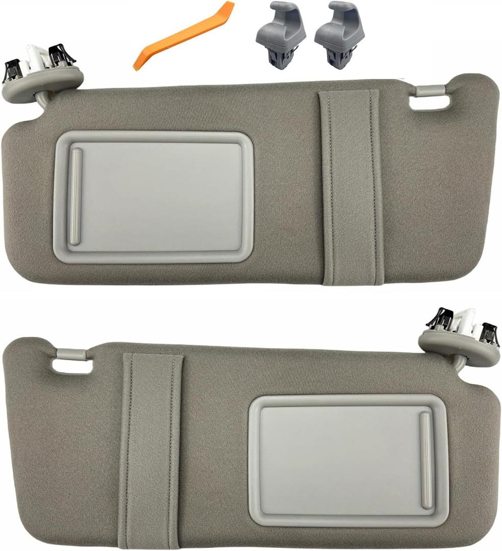 Pair of Left and Right Sun Visors with Clips for Toyota Camry 2007 2008 2009 2010 2011 with Light Sunroof OEM Replace# 74320-06800-B0 (Gray Color)