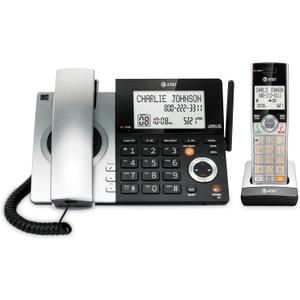 AT&T CL84107 DECT 6.0 Expandable Corded/Cordless Phone with Smart Call Blocker, Black/Silver with 1 Handset