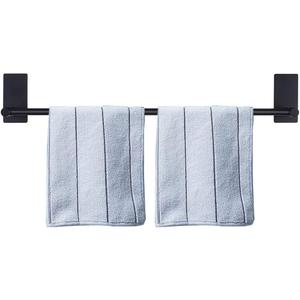 NearMoon Self Adhesive Bathroom Towel Bar- Stainless Steel Bath Wall Shelf Rack Hanging Towel Stick On Sticky Hanger Contemporary Style, NO Drilling (1 Pack, Matte Black, 24-Inch Towel Rack)