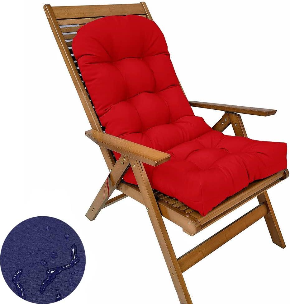 Waterproof Adirondack & Rocking Chair Cushion Indoor and Outdoor High Back Patio Cushions with Ties 43.3 X 19.7 Inch(Without Chair) (1, Red)