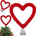 Valentines Tree Topper Velvet Heart Tree Topper for Valentine Treetop Red Heart Decorations for Home Wedding Holiday Party Supplies Gift (Red, 11.8 Inch, Velvet)