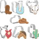 7Pcs Cowboy Cookie Cutter 3.5" Western Boot Hat Horseshoe Cactus Cookie Cutting Mold Biscuit Cutters for Cowboy Rodeo Party Horse Racing Festival