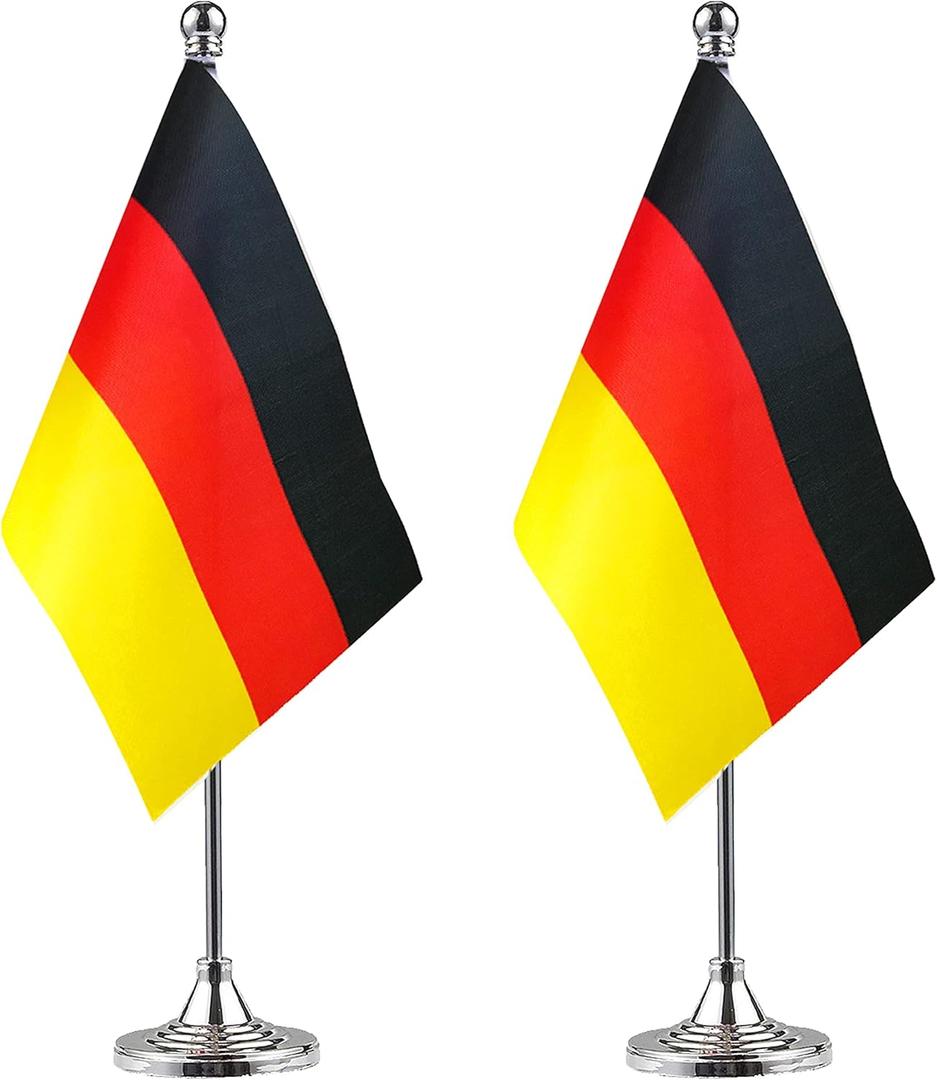 2 x WXTWK 2 Pack Germany Flag German Desk Flag Small Mini German Table Flags With Stand Base,Home Office Festival Events Celebration Decorations