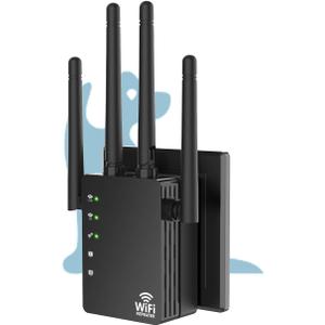 WiFi Extender Signal Booster with Ethernet Port, Dual Band 5GHz/2.4GHz, Up to 12880 Sq. Ft Coverage, WiFi Range Extender for Home and Outdoors, 1200Mbps WiFi Booster(Black)