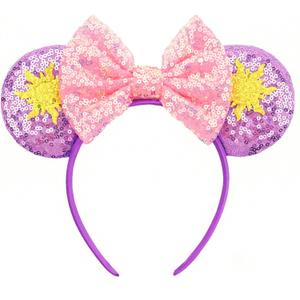 RAZKO Mouse Ears Headband, Sequin Rapunzel Mice Ears Hairband Mouse Hair Acessoreis for Women Girls (Sun Flower)