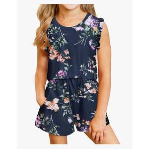 Girls Jumpsuits Rompers Ruffle Sleeve Romper Shorts with Pockets Summer One Piece Playsuit Outfits for Girl 6-13 Years