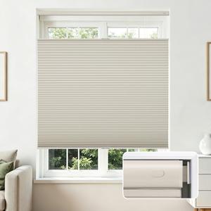Joydeco No Tools No Drill Blinds for Indoor Windows, Cordless Window Blinds Cellular Shades Top Down Bottom Up Blackout Honeycomb Blinds Thermal Insulated Noise Reduction (Beige, 28" W x 64" H)