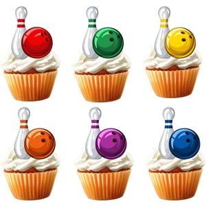 18pcs Bowling Cupcake Toppers for Boys Girls Adults Happy Birthday Bowling Party Decorations Supplies Sport Ball Bowling Cake Decorations