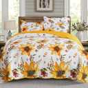 Cmfshape Floral Quilt Sets Bedspread Set,100% Cotton Yellow Sunflower Bedding Set,Reversible Lightweight Soft Bedspread Coverlet for All Season with 2 Pillow Shams(King 106"x96")