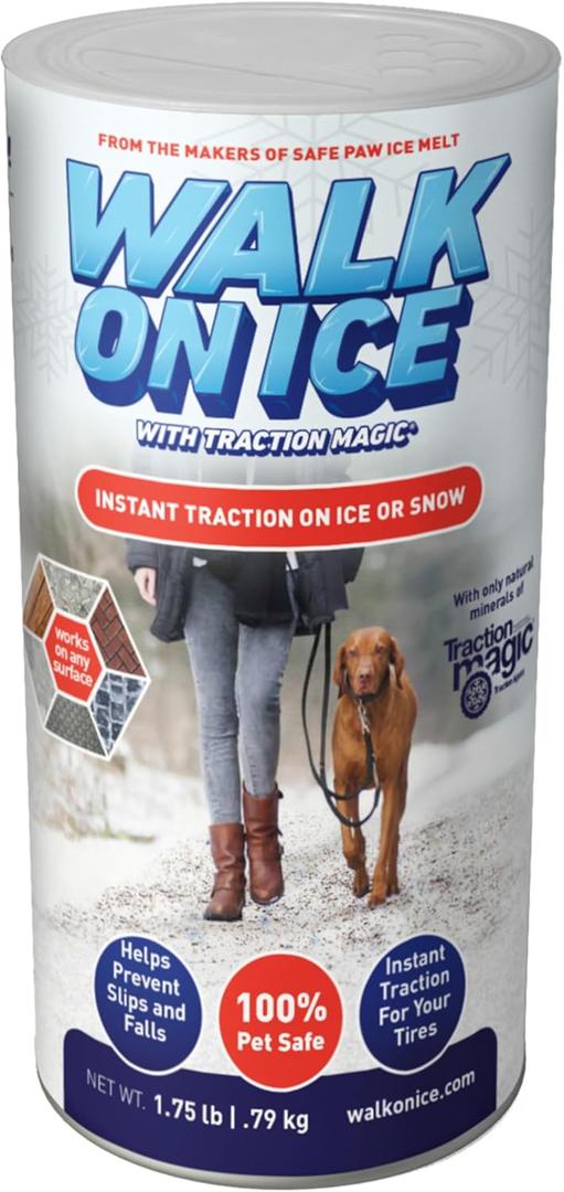 Traction Magic Walk on Ice - Instant Grip for Snow & Ice, Prevent Slips & Falls, Safe for Kids, Pets, & Cars, Unique Mineral Blend, 100% Salt & Chemical Free, 1.75 lb CAN for Walkways & Sidewalks