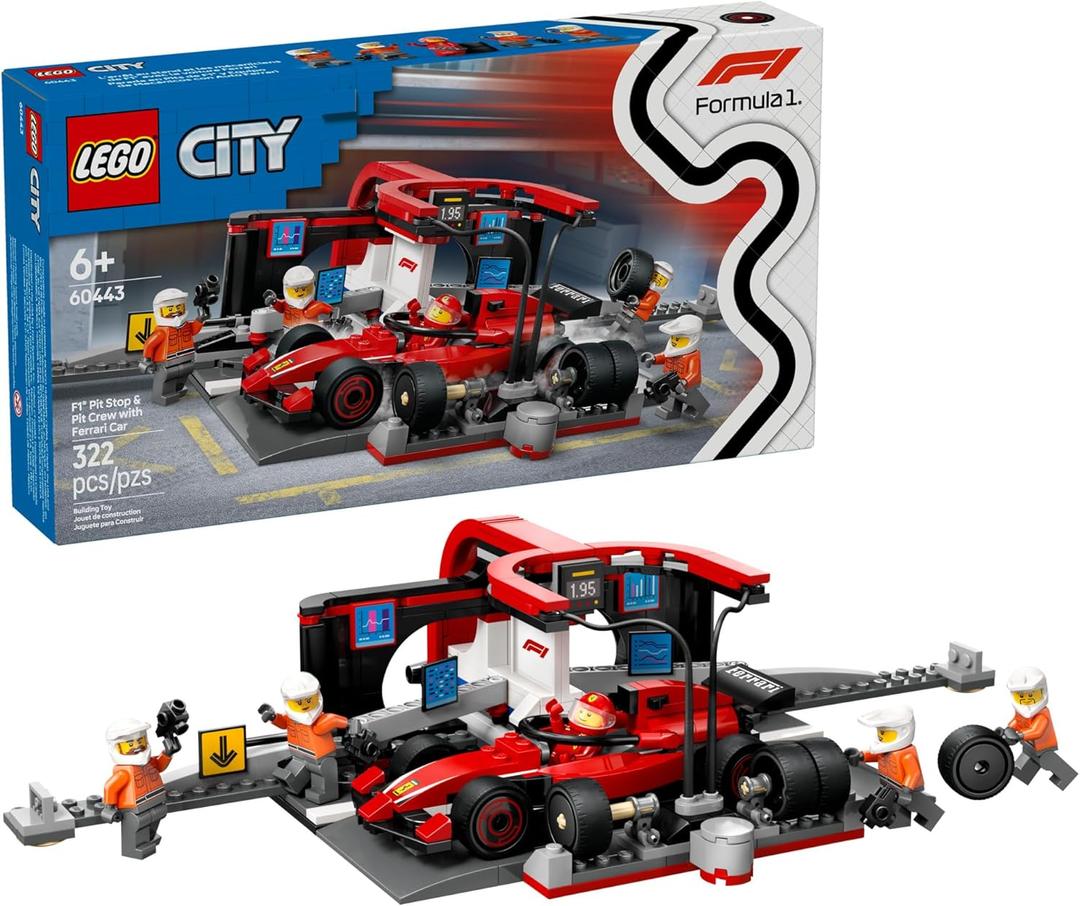 LEGO City F1 Pit Stop & Pit Crew with Ferrari Car Toy - Model Race Car Toy Building Playset for Kids, Boys and Girls, Ages 6+ - F1 Collectible for Fans - Gift Idea for Birthdays - 60443