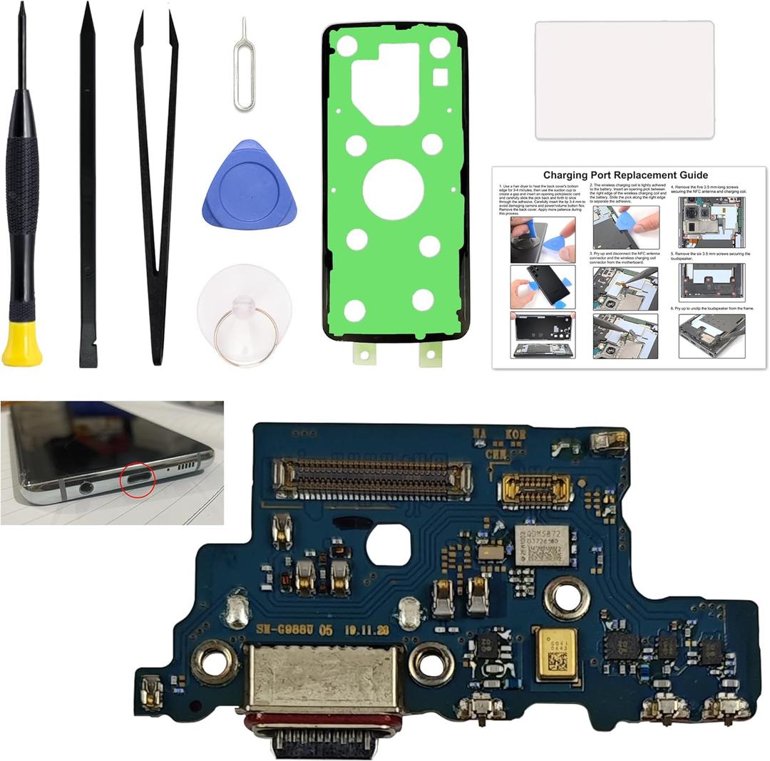 Charging Port Replacement Kit Compatible with Galaxy S20 Ultra 5G US Version, SM-G988U, SM-G988U1, SM-G988W Dock Board USB-C Connector, with Instruction Manual, Toolkit