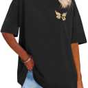 Womens Oversized Tshirt Graphic Tees Crew Neck Summer Short Sleeve Loose Fit Tops (XX-Large, A-butterfly Print Black)