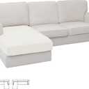 Easy-Going Stretch Sectional Couch Covers 1 Piece Chaise Lounge Slipcover L Shape Separate Cushion Couch Seat Chaise Cover for Both Left/Right Sectional Couch Cream