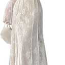 xxxiticat Women's Floral Lace Maxi Dress Long Sleeve Square Neck Flower Print Swing Hem Layered White Fairy Long Dress (Large)