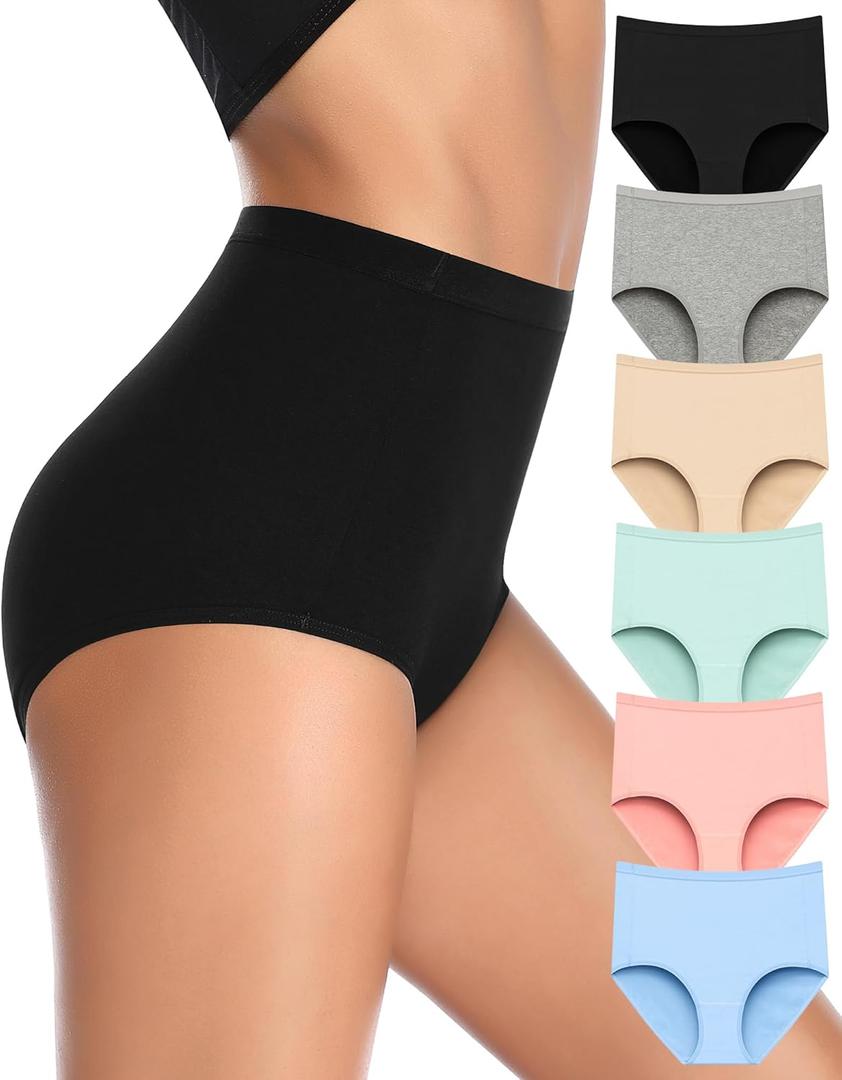Annenmy High Waisted Panties Women's Cotton Underwear Full Coverage Briefs Soft Breathable Stretch Briefs Regular & Plus Size (X-Large, Multicolor)