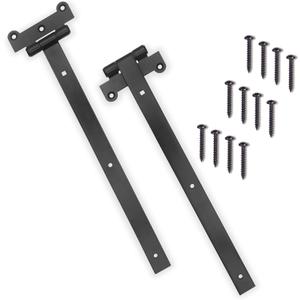 Home Improvement Door Hinges – Pack of 2 18-Inch Matte Black Hinges – 4mm Thick Barn Door Hinges Include 12 Black Coated Mounting Screws – Heavy Duty Iron Gate Hinge